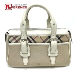 Burberry Check Boston Bag Nylon Handbag Beige